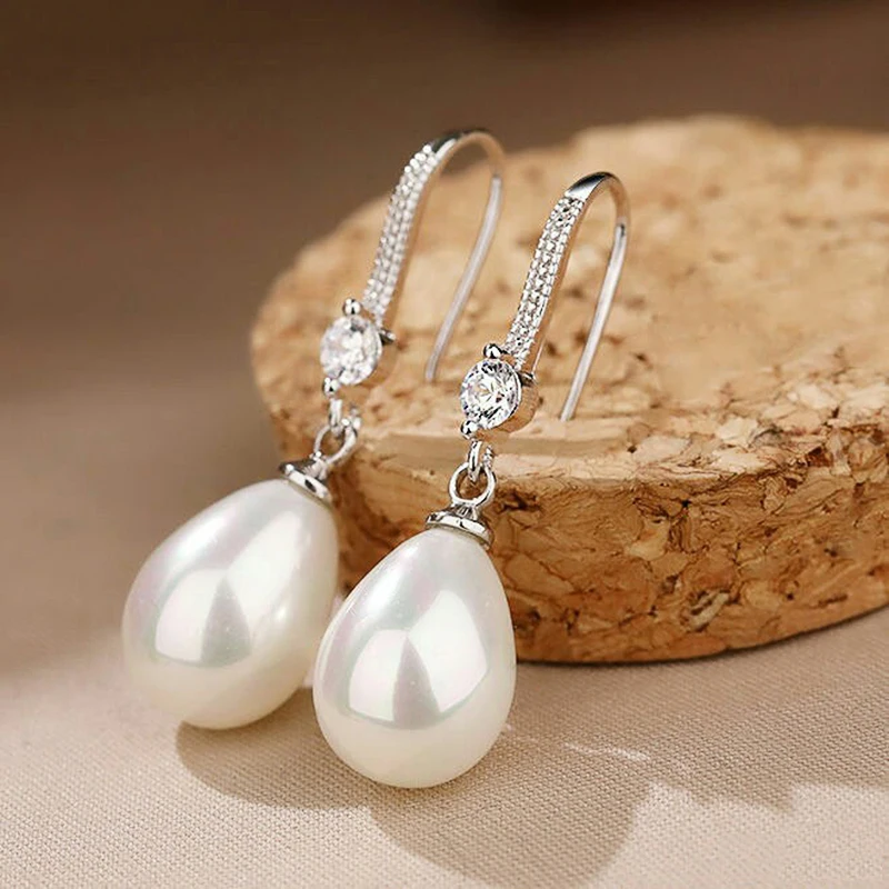 Simple Elegant Water Drop Imitation Pearl Dangle Earrings for Women Engagement Wedding Party Fashion Jewelry Earrings Gifts