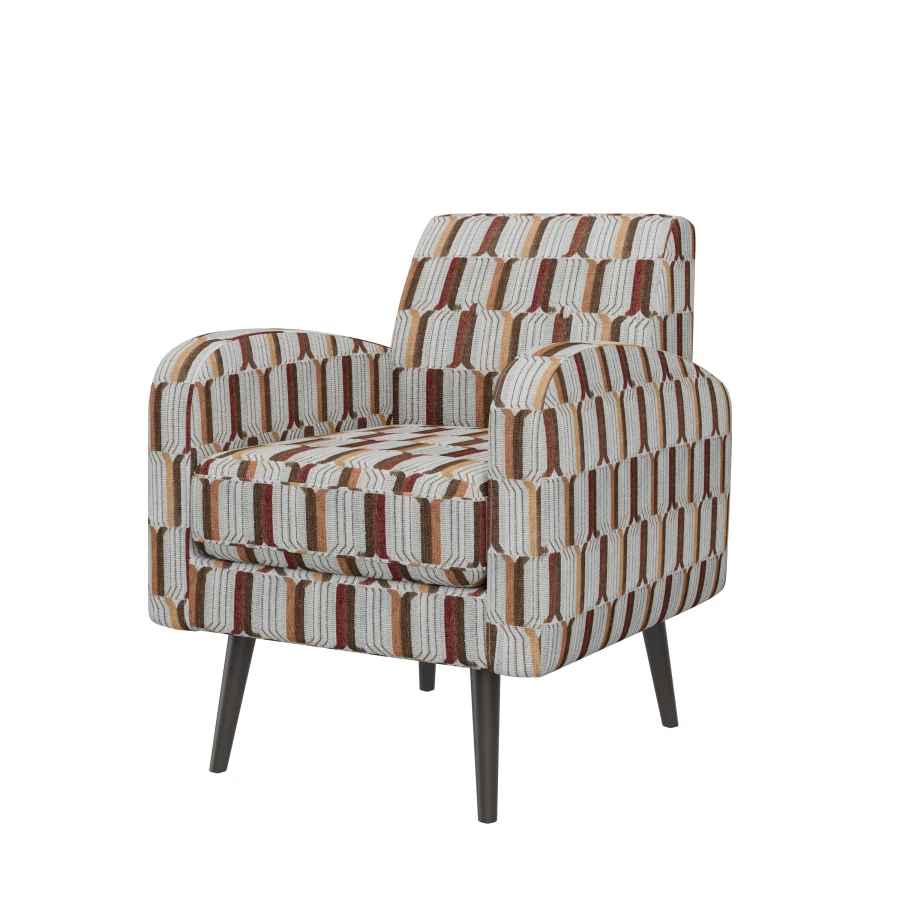 Darien Accent Arm Chair in Tan, Cream and Red Stripe Pattern with Dark Brown Solid Wood Legs For Living Room