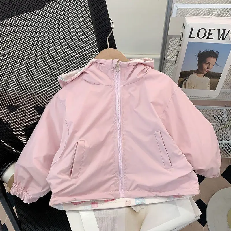 2026 New Korean Children's Clothing Cartoon Printed Casual Windproof Jacket Drawstring Jacket Cute Cartoon Zipper Top