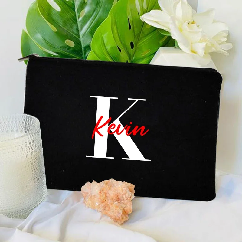 Custom Name Initials Letter Makeup Bags Bridesmaid Handbag Gift Travel Cosmetic Organizer Side Bag for Ladies Office Pencil Case