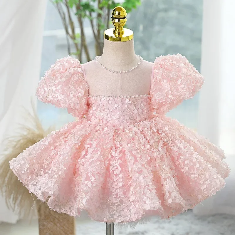 Flower Gril Dress Summer High Children's Princess Pink Sweet Wedding Little Girl Birthday Performance Wedding Party Dress Events