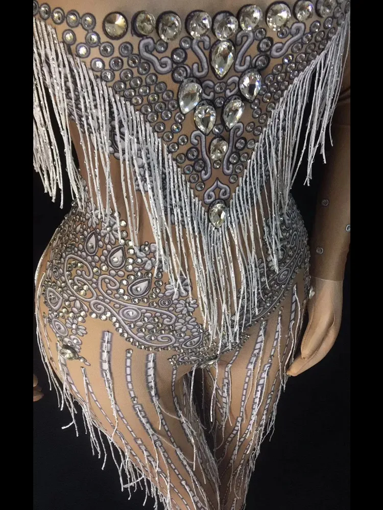 Tuta con frange rosse scintillanti con strass, discoteca, festa di compleanno, costume da ballo, ballerino da donna, cantante, performance sul palco