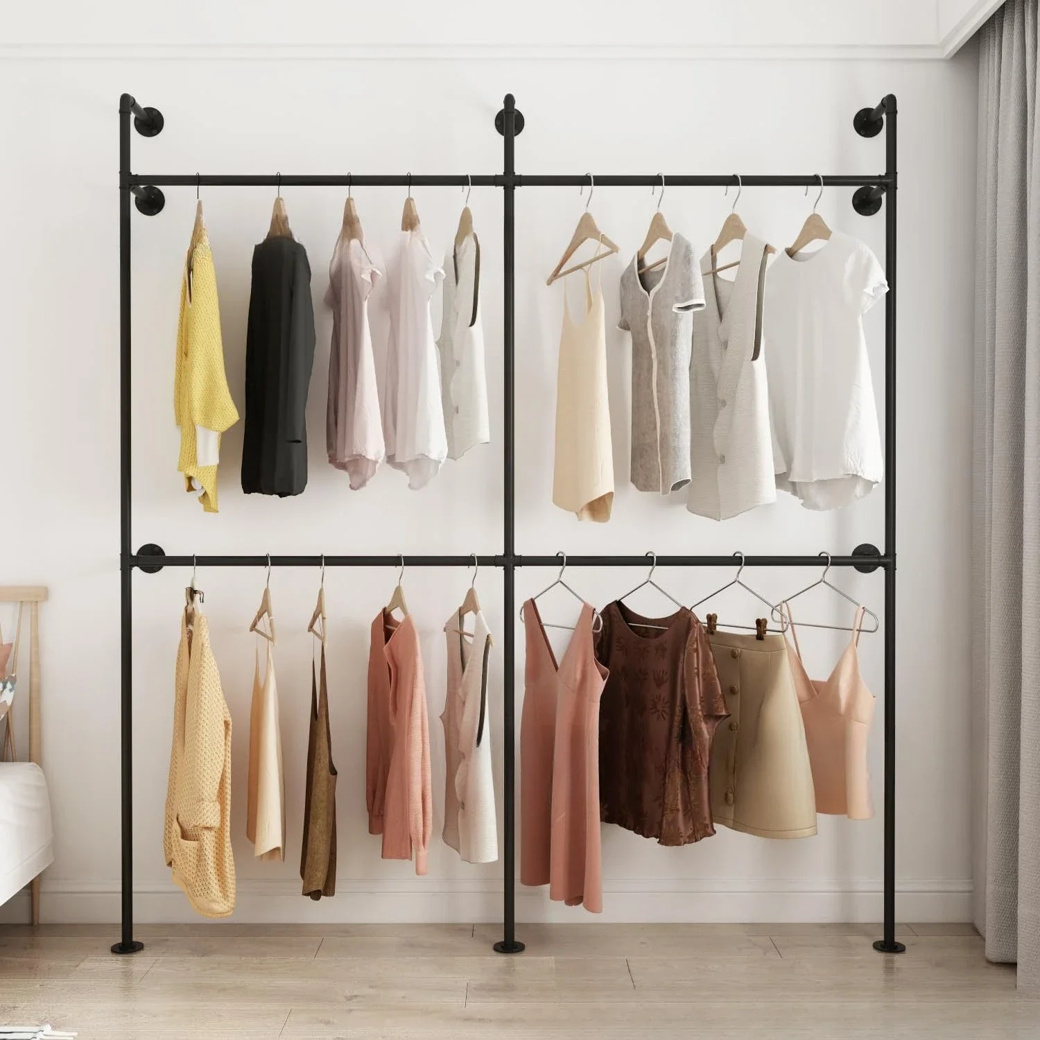 Industrial pipe garment rack golden wall hanging display rack subway art wall wedding dress display rack heavy duty hanger