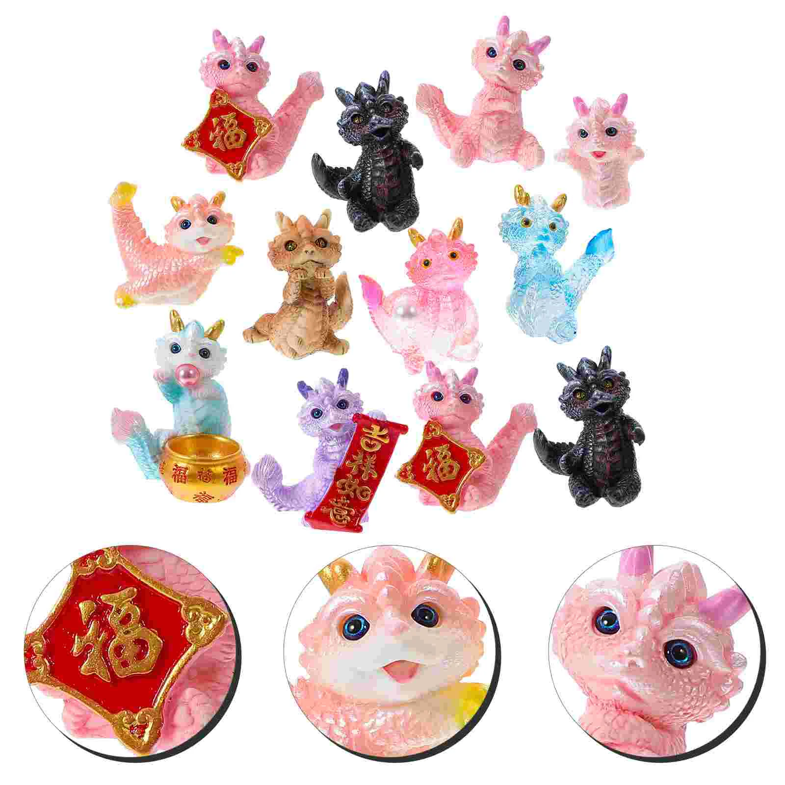 

12pcs Year of Dragon Cartoon Zodiac Dragon Figurine Resin DIY Mini Dragon Decoration(Mixed Style) dragon figurines