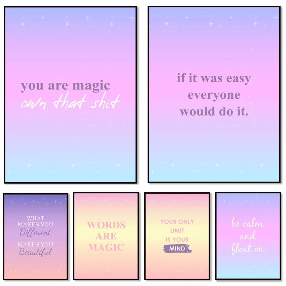 Trust Pink Quotes Poster Psychedelic Gradient Spiritual Wall Art Canvas Painting  Wall Pictures For Living Room Decor