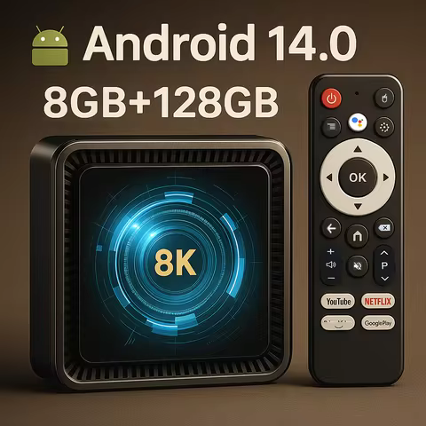 8K Android 14 Smart TV Box Bluetooth 5.4 WiFi 2G/5GHz Voice Remote Control Playback Streaming Media Player Home Entertainment