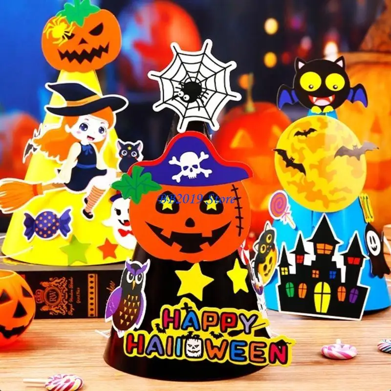 Q0KB Halloween Hat Kid Material papier Papier Point Point Préscolaire Jouet artisanal