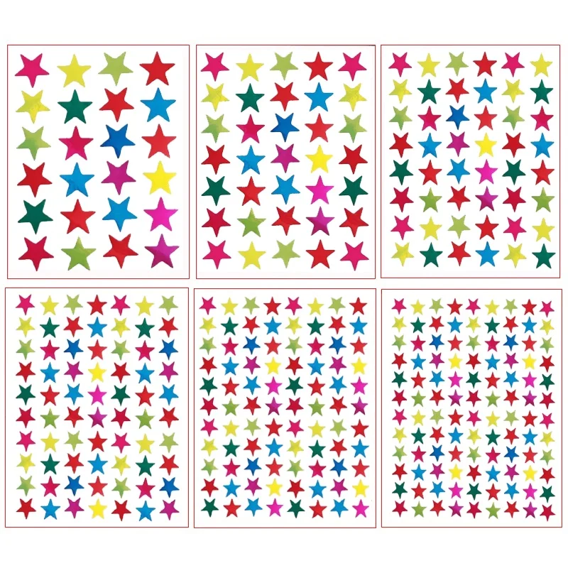 10sheets/Bag Color Star Sticker Stamping Five Pointed Star Sticker Children's Reward Sticker Teacher Praise Label 9.5*12.5CM