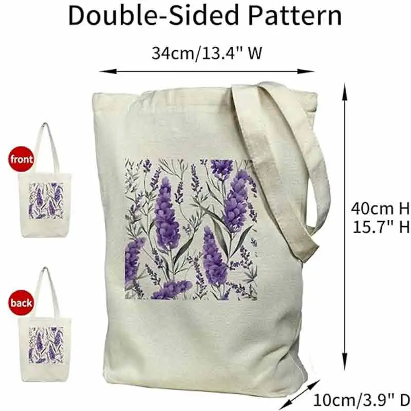 TOUB04 Floral Tote Bag, Canvas Bag, Zipper Bag for Women, Aestheti Bag with Pocket Floral Pattern Book Tote