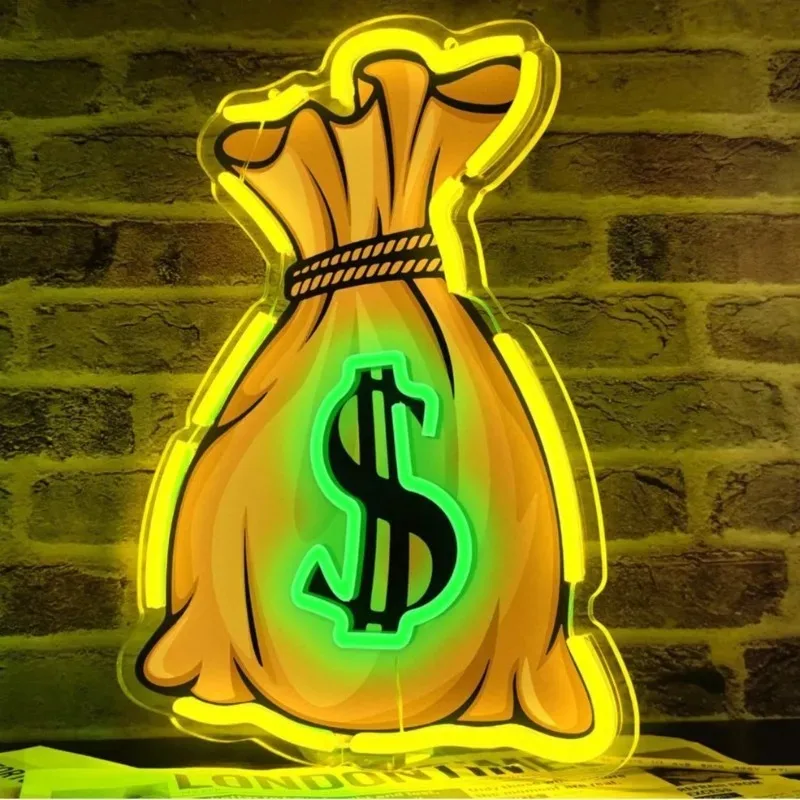 UV Printed Money Bag Neon Light, USB Operated LED Wall Lamp, Artistic Decor for Daily Use and Entertainment Spaces