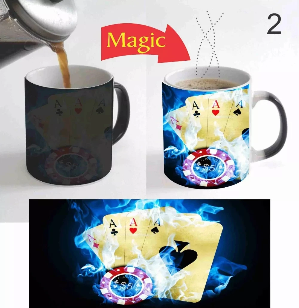 

Play Poker Card Cups, Heat Reveal Mug, Magic Coffee Mug, Beer Mugs, Color Changing, Magic Cup, Heat Reveal Mug