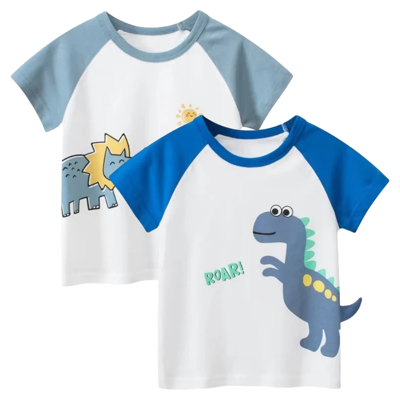 

Cartoon Dinosuar T Shirt Boys Clothes 2025 Summer New Children's Short Sleeve O-Neck T-Shirts Cotton Top Kids Outfit 2-10Y