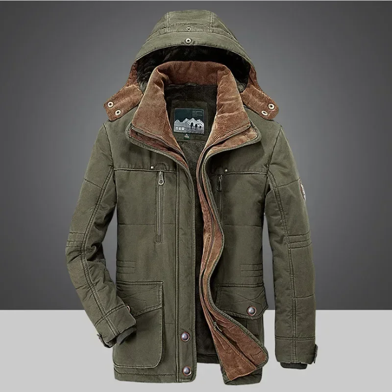 Chaqueta de lana gruesa con forro polar para hombre, Parkas cálidas con capucha, Chaqueta larga de algodón acolchada a prueba de viento para esquí, invierno, novedad de 2024