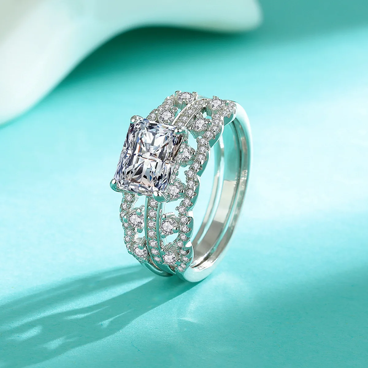 

Кольцо из стерлингового серебра S925 с муассанитом, прямоугольное, универсальное, модное, роскошное, с эффектом многослойного кольца-короны