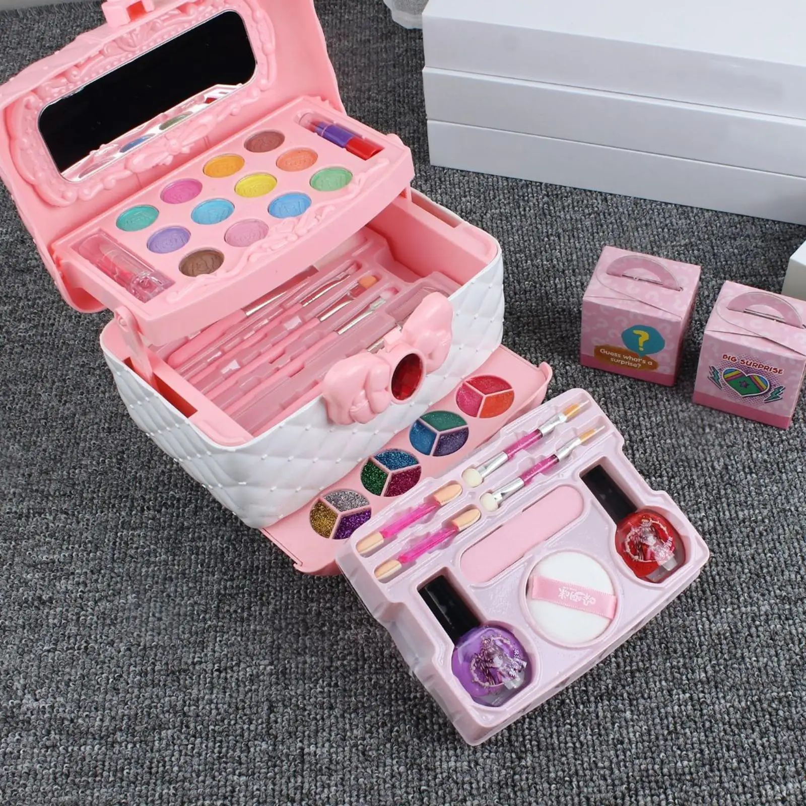 Juguetes de maquillaje portátiles con estuche de cosméticos Real para niños, juego de belleza de maquillaje simulado, juguete de tocador para niños, regalos para niñas