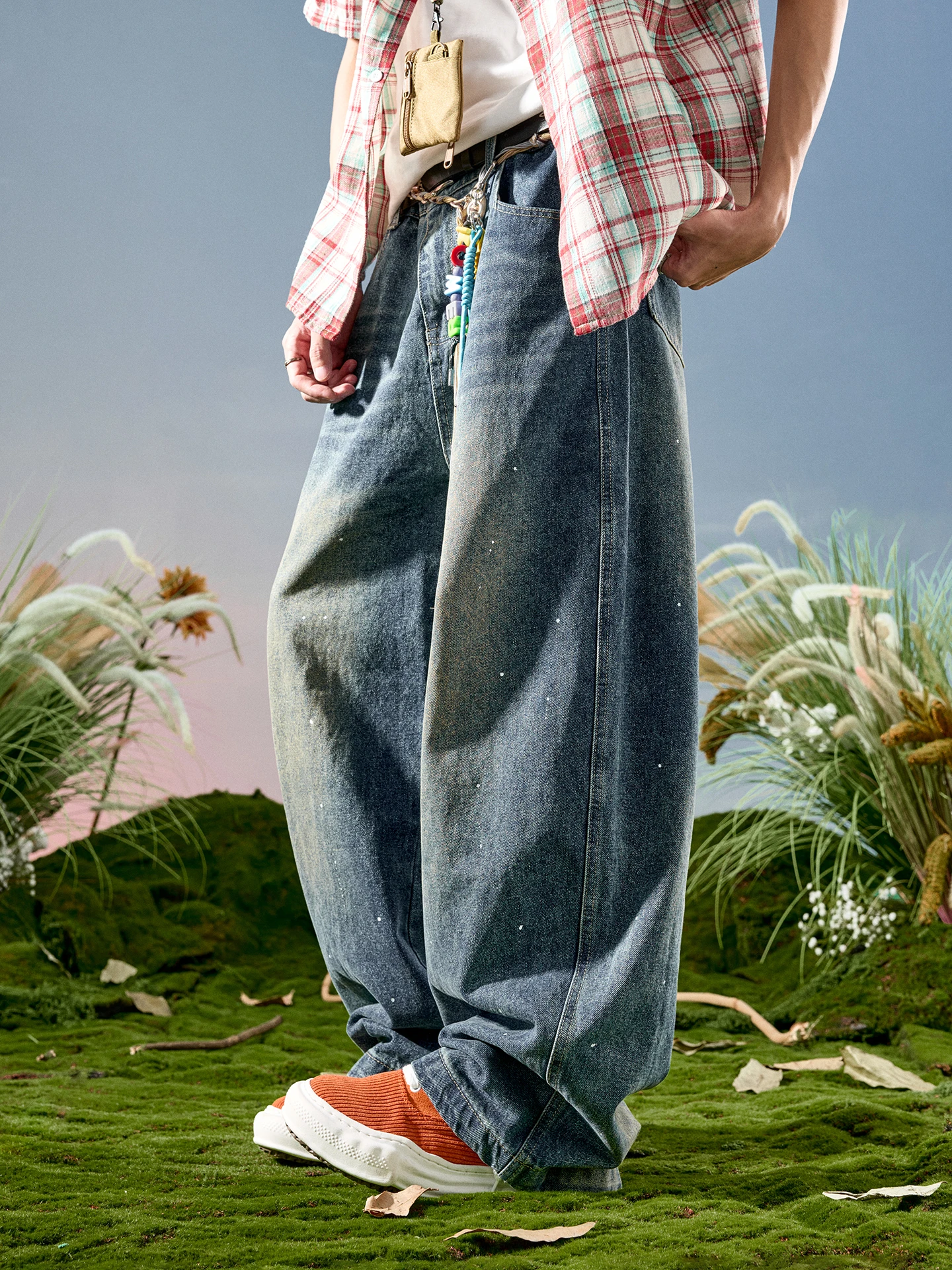 

Мужские джинсы Nuthink в американском ретро-стиле, широкие, свободные, прямые, с эффектом потертости, весна 2026, повседневные