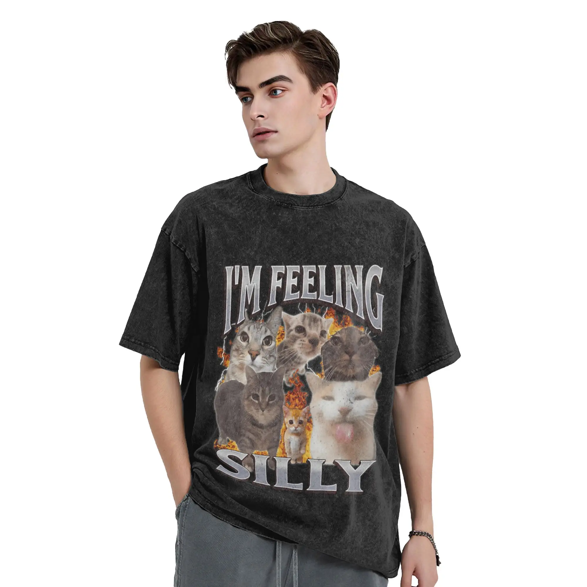 I M Feeling Silly Funny Cat Meme Bootleg Graphic Men Women Classic Stylish A Vintage Oversized Cotton Unisex T-Shirts