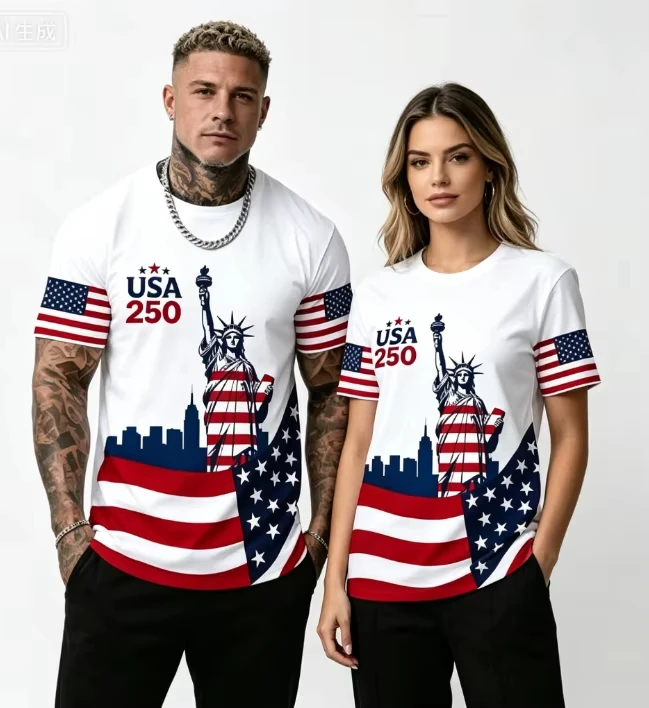 Summer Men's T-Shirt USA 250th Anniversary Eagle 3D Print Short Sleeve Top Quick Dry Vintage T-Shirt Men's O-Neck Pullover Tops