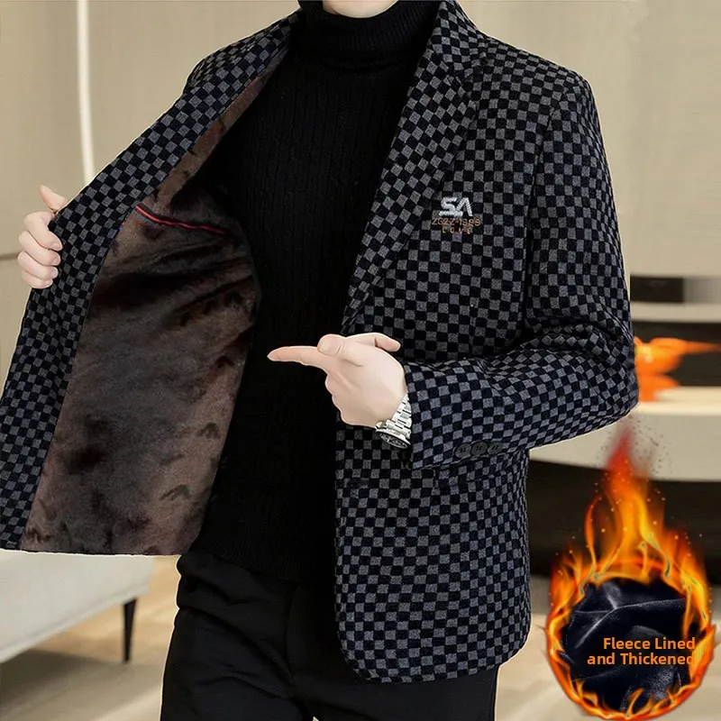 

Men's Tailored Woolen Jaet Busin Sle Thiened Polyester Fiber Casual Wear Daily Scene Autumn Winter Suit Coat
