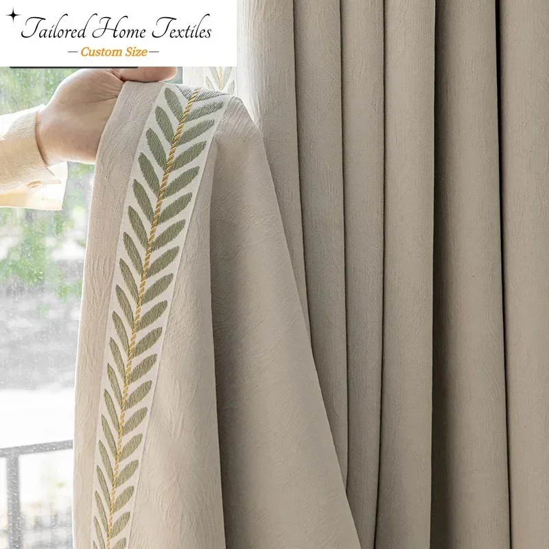 

Custom Size Simple Small Fresh Curtains with Vein Milk Tea Color Chenille Thick Curtains Living Room Bedroom Blackout Cloth