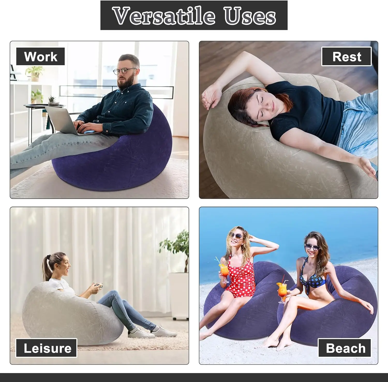 Lazy Inflatable Sofa Chairs Indoor Bedroom Lounge Bean Bag Chair Inflatable Sofa Portable Folding For Outdoor Camping Chair