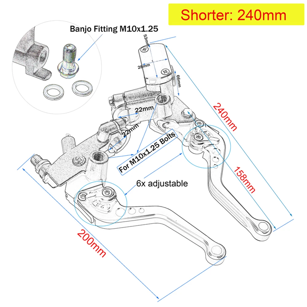 DIHODA Shorter Bar Drum Brake Cable Clutch Line Master Cylinder Brake Lever Set Universal Red Green Blue for Yamaha Suzuki 22mm