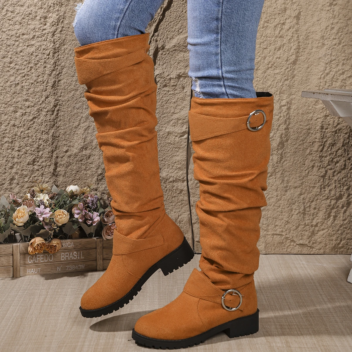 Botas a media pantorrilla para mujer, botas informales suaves y cómodas con punta redonda, zapatos ligeros de boca profunda para invierno