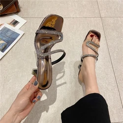 2024 Summer Water Diamond Slippers for Women New Fashion Thin Heeled Slides Transparent Fashion Comfort High Heel Shoes 35-42