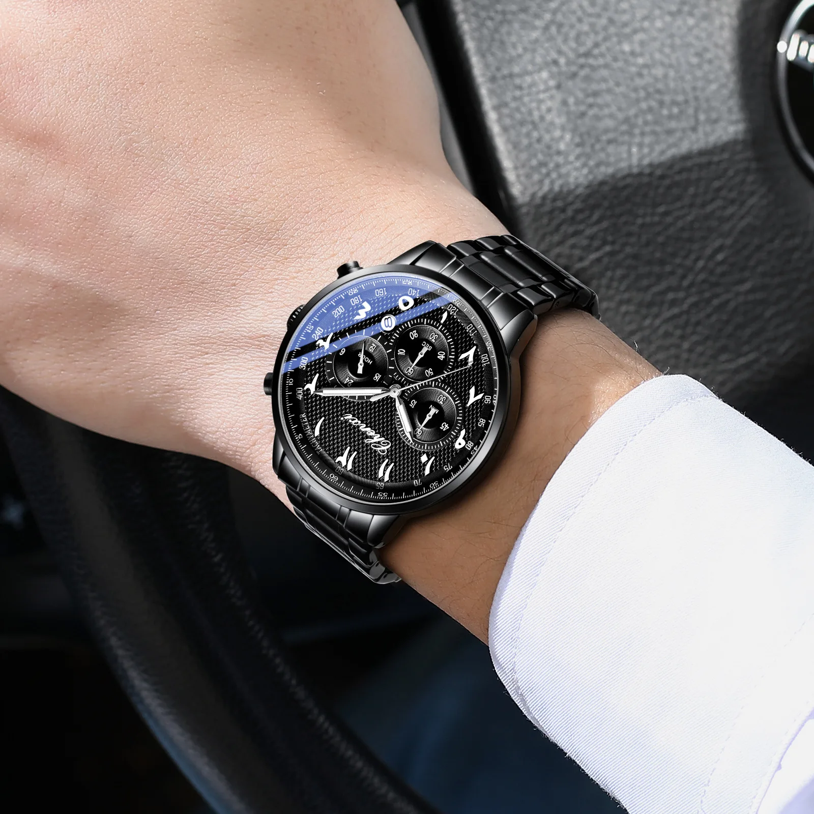 

Многофункциональные мужские часы с тремя циферблатами, шестью стрелками, календарем, хронографом, стальным ремешком, кварцевые часы