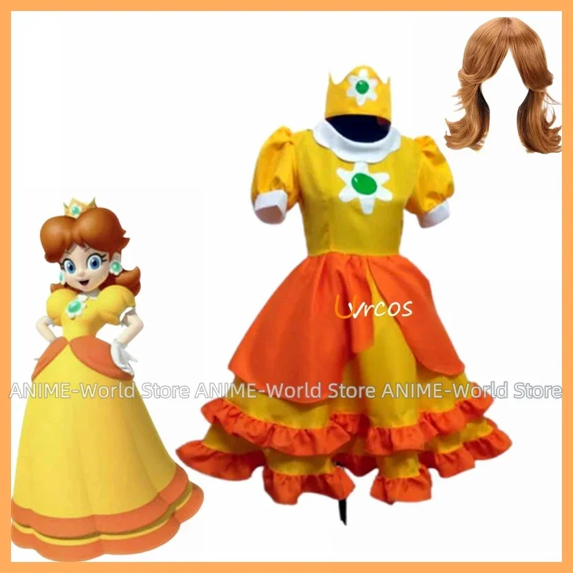 Game Princess Daisy Cosplay Costume Girls Cute Lolita Dress Fancy Halloween Carnival Wig Uniforms Custom Made