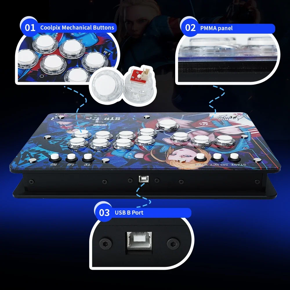 FightBox Mini Hitbox Arcade Game Controller Mechanical Button Fighting Stick Street Fighter Games Joystick For PS4/PS3/PC/Switch