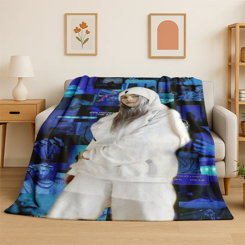 3D Billie Eilish Sängerin Star Flanelldecke, weiche, warme Überwurfdecke für Schlafzimmer, Wohnzimmer, Bett, Reisen, Camping, Picknick, Geschenk