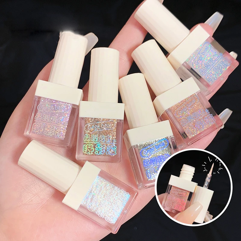 Crystal Liquid Eye Shadow Glitter Pink Blue Sequins Bright Eye Liner Pen Pearlescent Shiny Long Lasting Waterproof Eyes Makeup