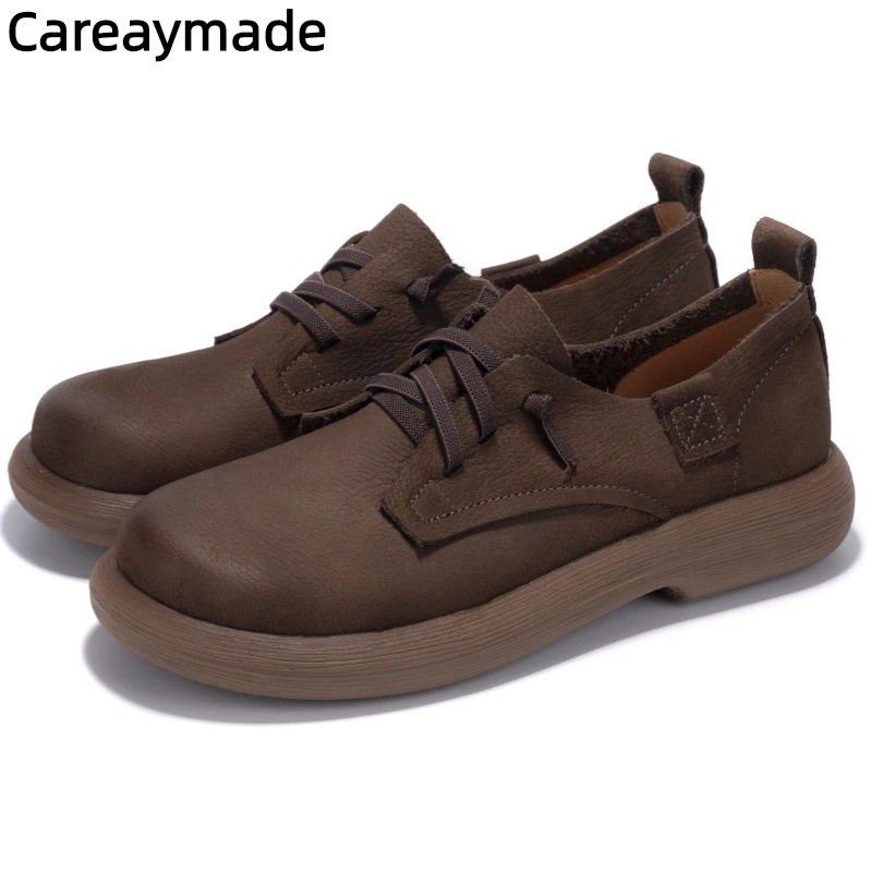 

Careaymade-женские туфли из натуральной кожи ручной работы, широкие женские туфли большого размера, повседневные мужские туфли на плоской подошве из воловьей кожи с верхним слоем, размеры 35-44