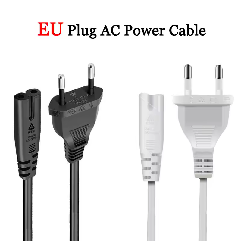 2-prong eu תקע חשמל כבל לבן שחור 1.5 מ 'להתחבר חוט חשמלי 2 * 0.75mm ² גבוה מחשב נייד טלוויזיה