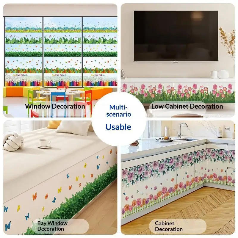 Pastoral Flowers Grass Fence With Butterfly Wall Stickers Pvc Decals Mural Art For Office Shop Bedroom Baseboard Home Decoratio