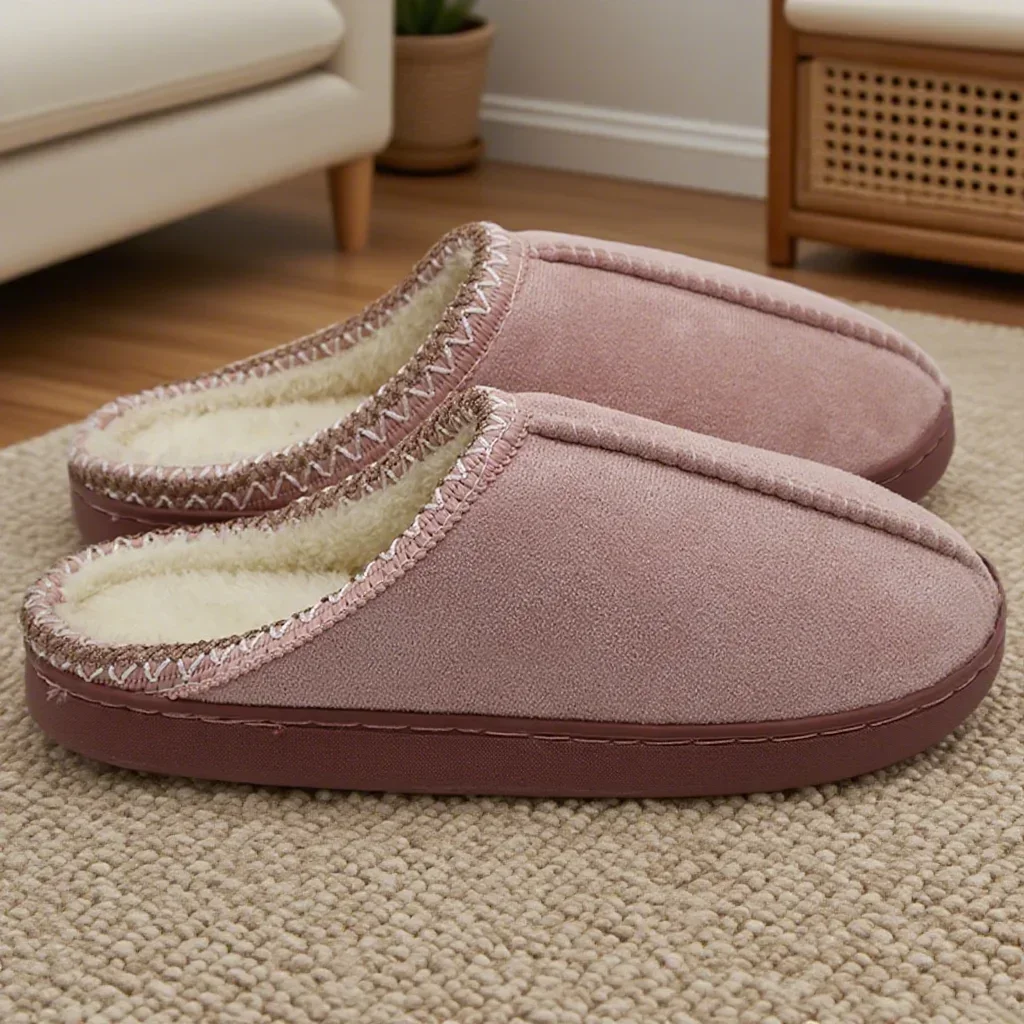 

2028 Cotton Slippers for Autumn and Winter Indoor Thick-Soled Non-Slip Couple Warm Fleece-Lined Soft Sole
