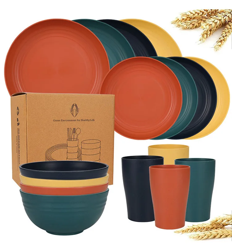 Natürliches Weizenstroh-Geschirrset, Geschirr-Sets, biologisch abbaubar, unzerbrechlich, Teller, Schüsseln, Tassen, leicht, für Küche, Camping – Detail 9