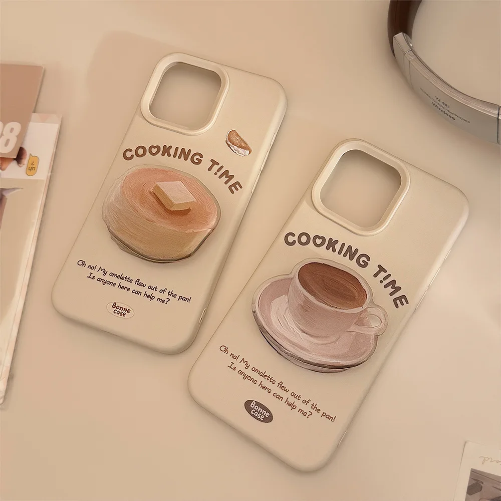 Koreanischer Nachmittagstee, Kaffee-Souffle-Dessert-Halterung, Handyhülle für iPhone 17, 16, 15, 14, 13, 12, Pro Max, stoßfeste Schutzhülle