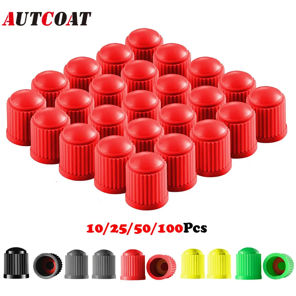 AUTCOAT Plastic Tire Valve Caps, with O Rubber Ring, Universal Stem Covers for Cars, SUVs, Bike & Bicycle, Trucks, Motorcycles