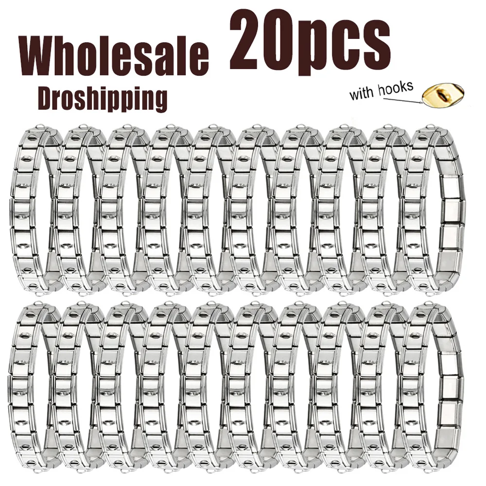 

20pcs/lot Wholesale Multifunctional Hanging Italian Charm Link 9mm Stainless Steel Bracelet with Hook DIY Jewelry Dropshipping