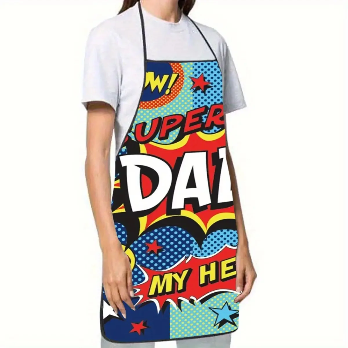 1pc Super Dad Comic Style Apron - Super Hero Dad Gift with Super Dad Text, Red and Comic Book Design with Super Dad Letters - He
