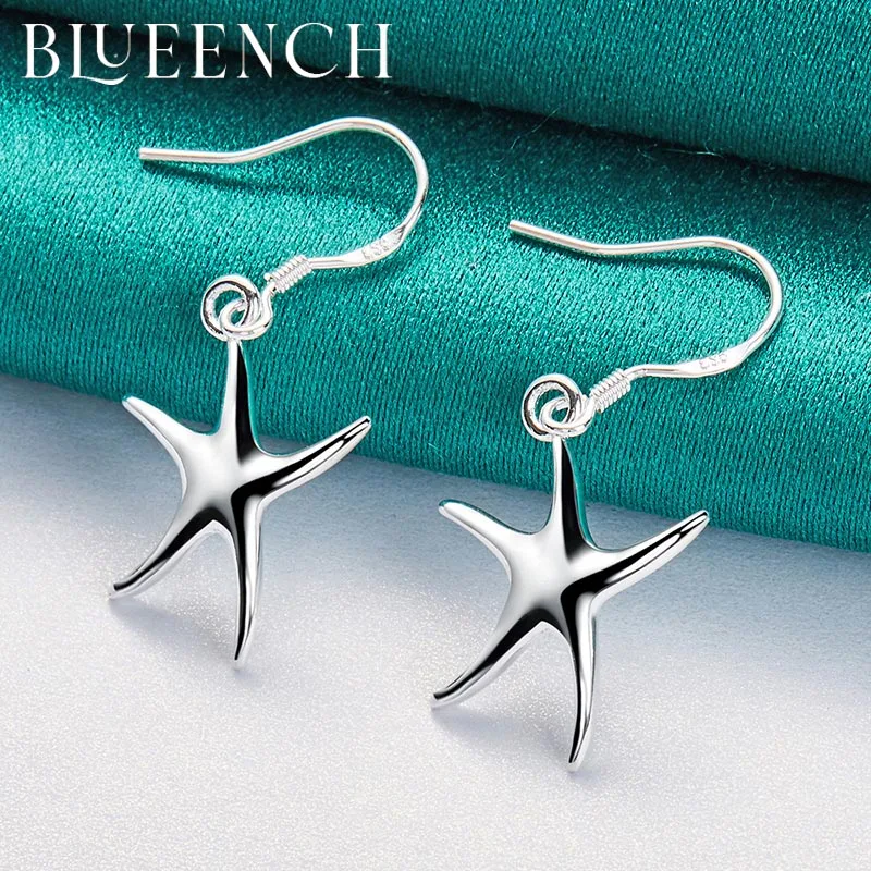 Blueench 925 Sterling Silver Pentagram Pendant Earrings for Women Engagement Wedding Party Cute Fashion Jewelry