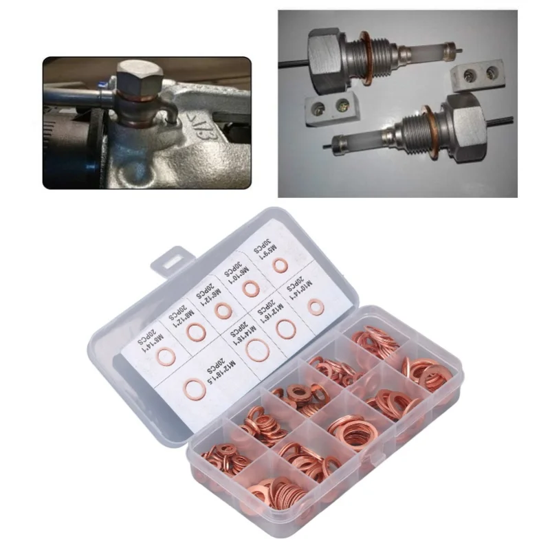 

200 шт., прокладка сливной пробки для масла, красная медь, обработка нагрева, 9 типов, сальник, сливная пробка, шайба M5-14