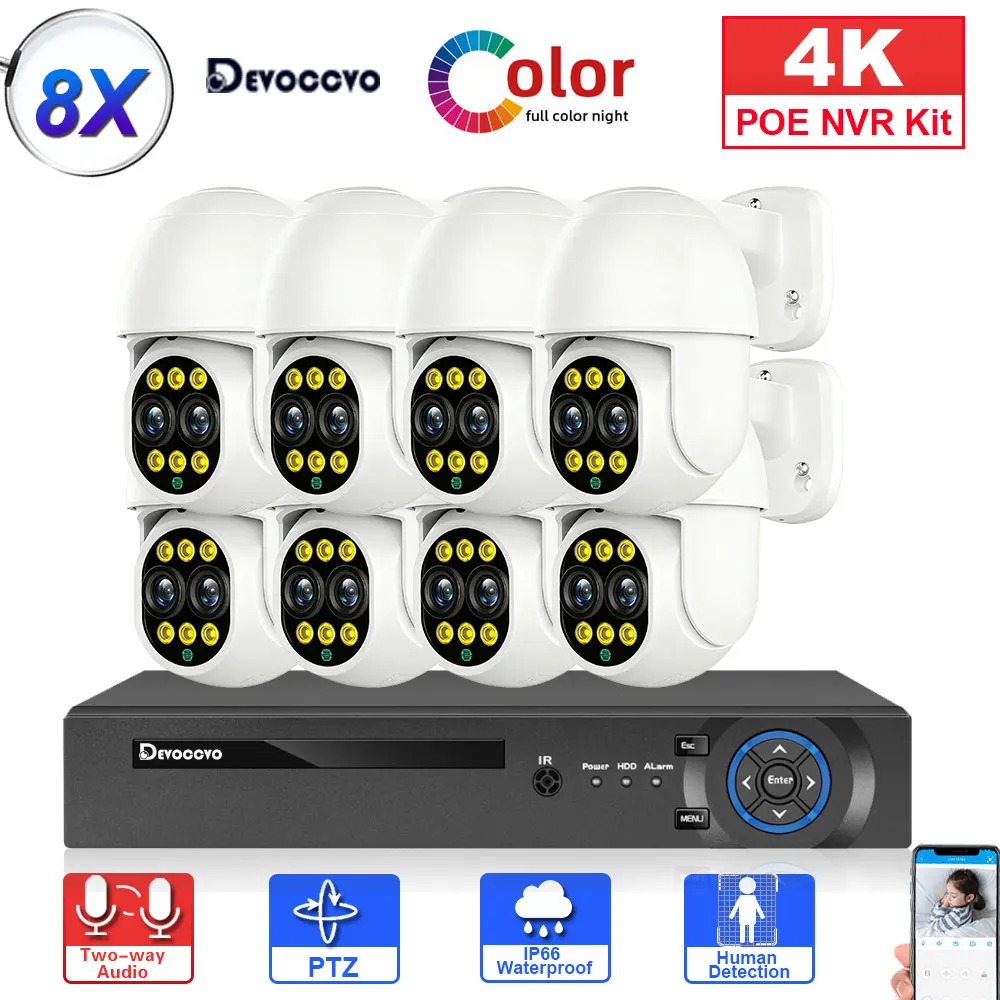 8X التكبير عدسة مزدوجة 4K POT PTZ كاميرا نظام الأمن عدة 2 طريقة الصوت CCTV IP كاميرا طقم مراقبة الفيديو XMEYE 8CH POE NVR مجموعة