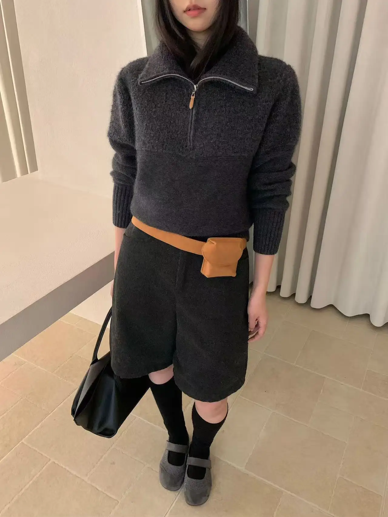 

Autumn Winter Full Wool Sweater Women's Overhead Zipper ter Ne Pure Color Bear Velvet Towel Embroidery Loose Fit Long Sl...