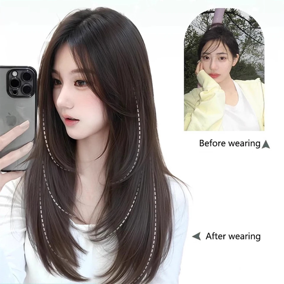 Synthetic Wig One-piece Straight Wig Layered Extension Wig Korean Fluffy Hair Piece Extension Wig For Women Christmas New Year