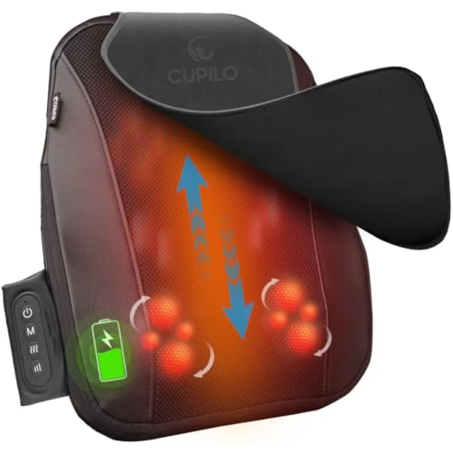 

Cordless Shiatsu Back Massager for Lower Back Pain Relief with Heat and Rechargeable Battery Movable Deep Tissue Massage Head F