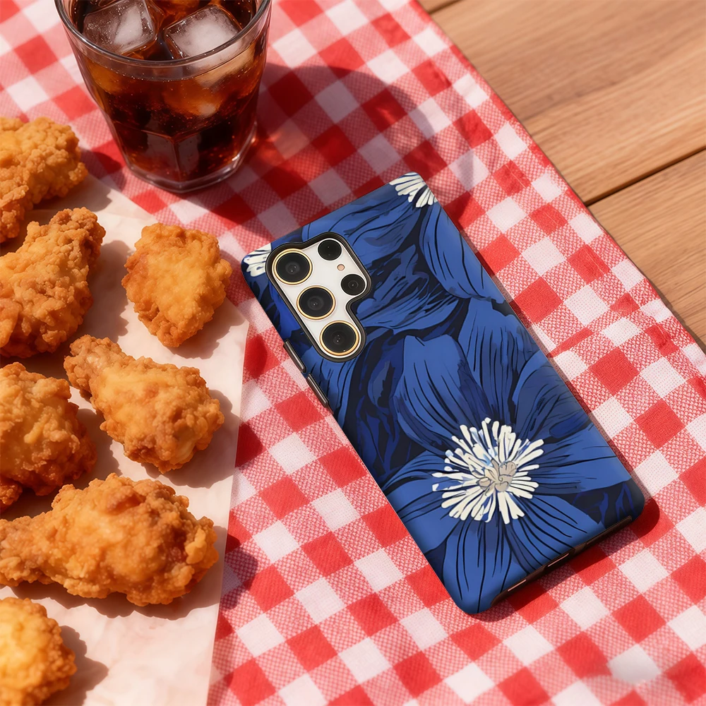 Capa de telefone com pétalas azuis para Samsung Galaxy S25 Ultra S24 S23 Ultra Plus Capa traseira de camada dupla à prova de choque