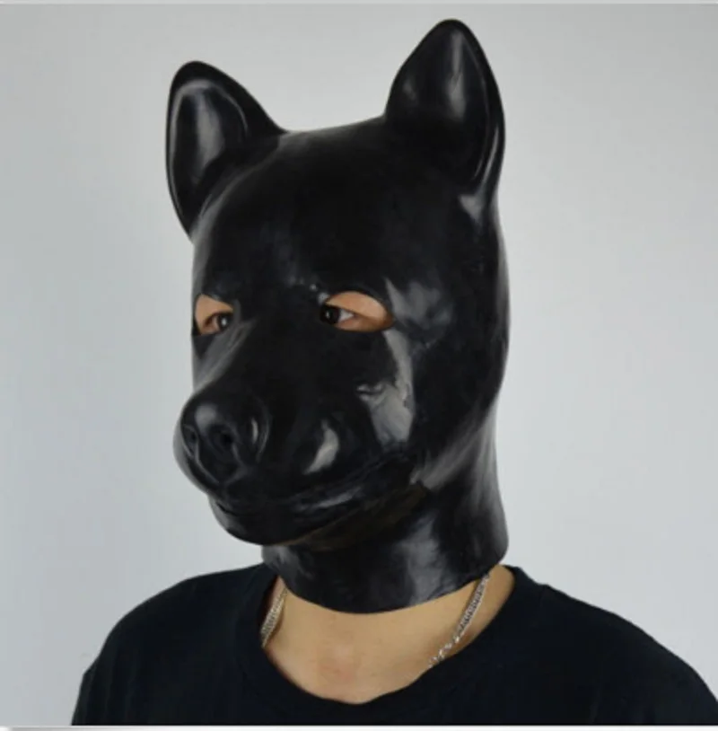 

New extra thickness 1.6-2.0mm Latex rubber fetish animal mask with zipper puppy slave dog hood solid nose